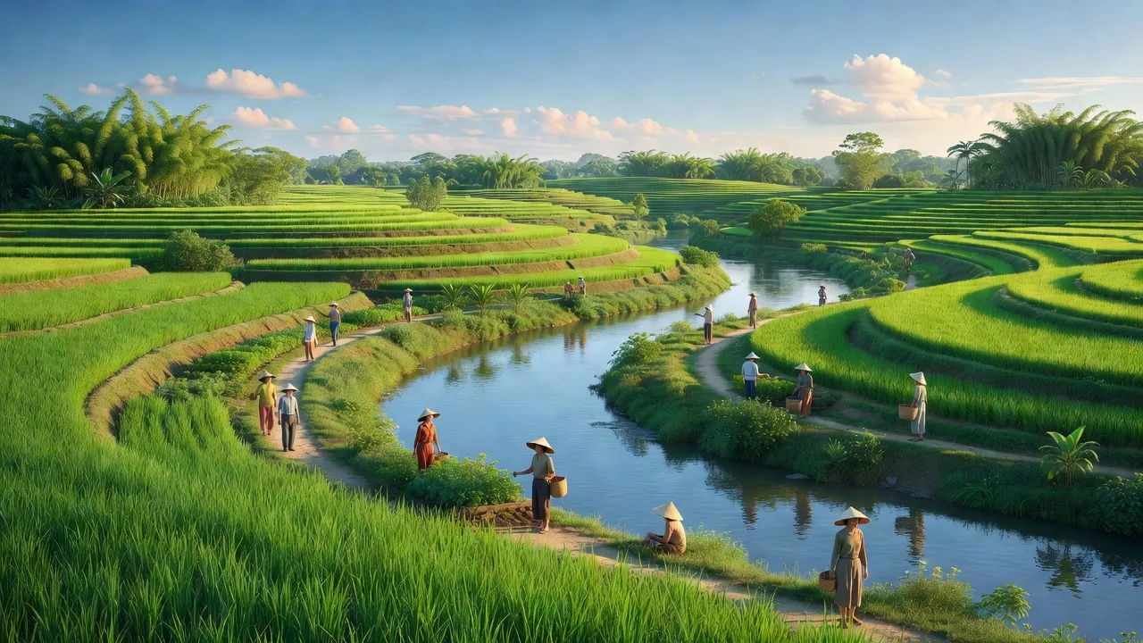 Khung cảnh đồng quê Xã Dương Đức, Huyện Lạng Giang với cánh đồng và bờ sông xanh mát.