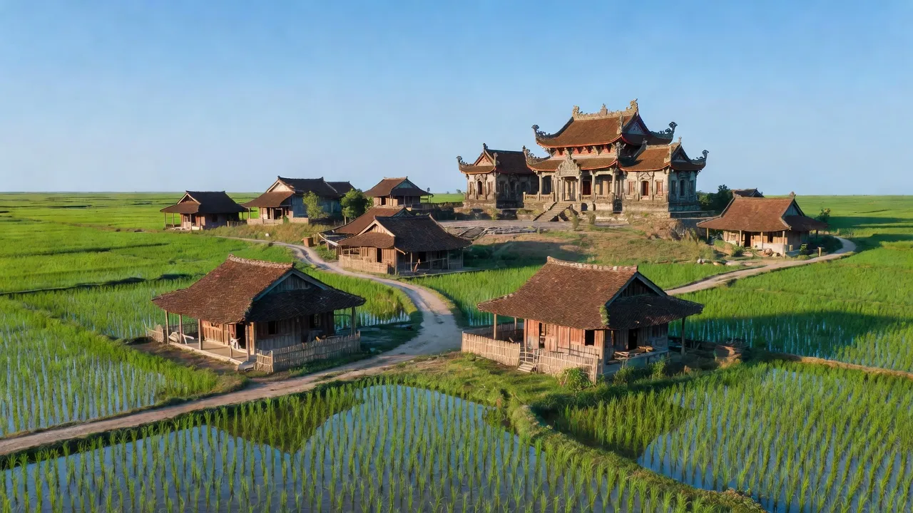 Khung cảnh yên bình xã Tiên Lục, huyện Lạng Giang, Bắc Giang với cánh đồng xanh tươi.