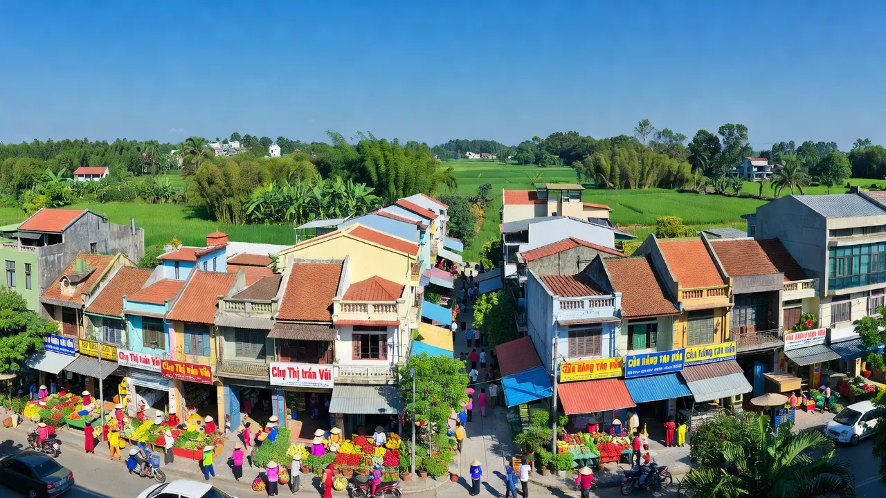 Thị trấn Vôi ở Lạng Giang, Bắc Giang với kiến trúc và thiên nhiên xanh tươi.