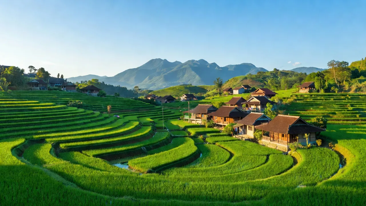 Khung cảnh mùa hè xanh mát tại xã Bắc Lũng, huyện Lục Nam, tỉnh Bắc Giang, Việt Nam.