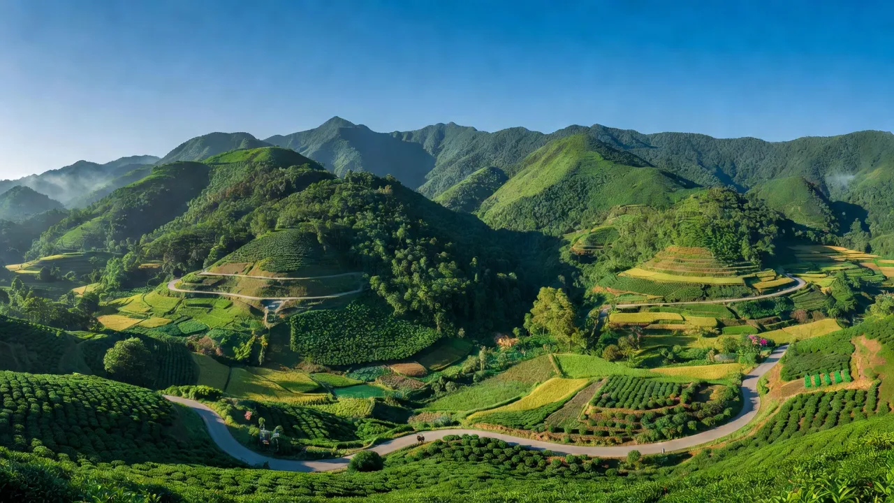 Cảnh đẹp xã Chu Điện huyện Lục Nam, tỉnh Bắc Giang với núi non xanh tươi và đồng ruộng bao la.