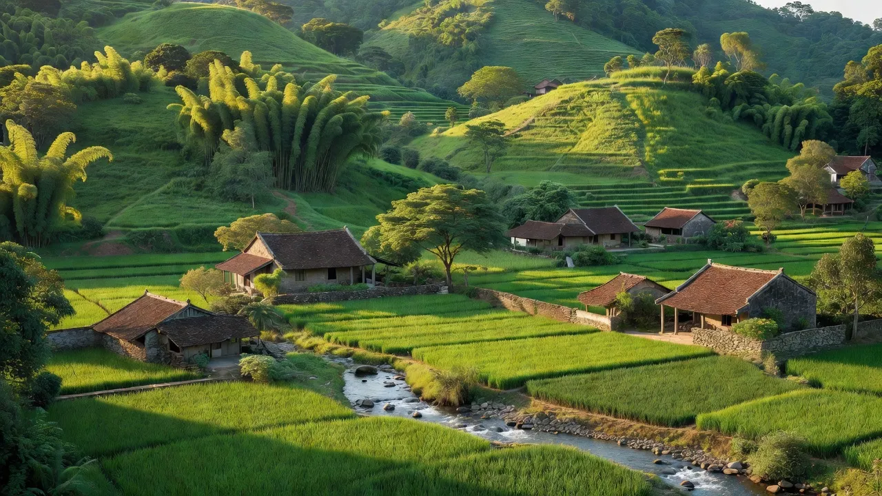 Cảnh đẹp xã Cương Sơn, huyện Lục Nam, Bắc Giang với đồi núi và đồng bằng xanh tươi.