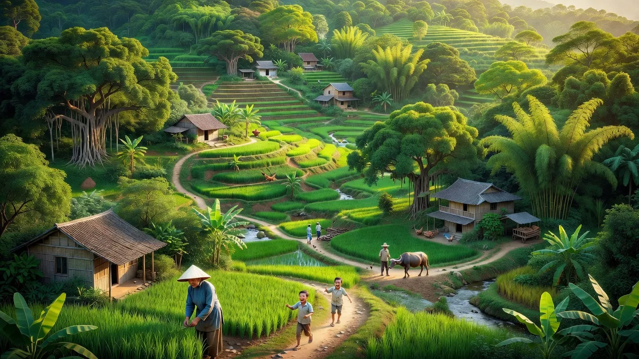 Khung cảnh yên bình xã Nghĩa Phương, huyện Lục Nam, Bắc Giang với thiên nhiên xanh tươi.