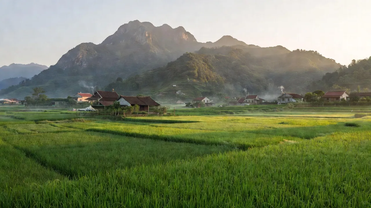 Xã Tam Dị, huyện Lục Nam, Bắc Giang, cánh đồng xanh, núi non và nhà dân, cuộc sống miền núi.