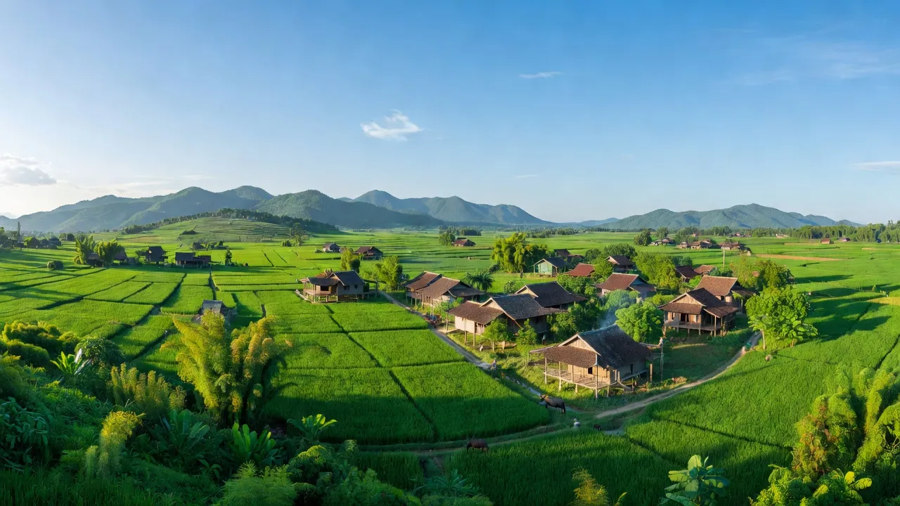 Cảnh đẹp xã Vô Tranh, huyện Lục Nam, Bắc Giang, với nhà truyền thống và thiên nhiên tươi đẹp.