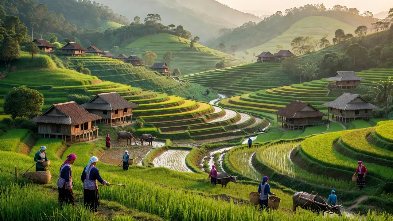 Cảnh quan xã An Bá, huyện Sơn Động, Bắc Giang với núi non xanh tươi và thôn xóm.