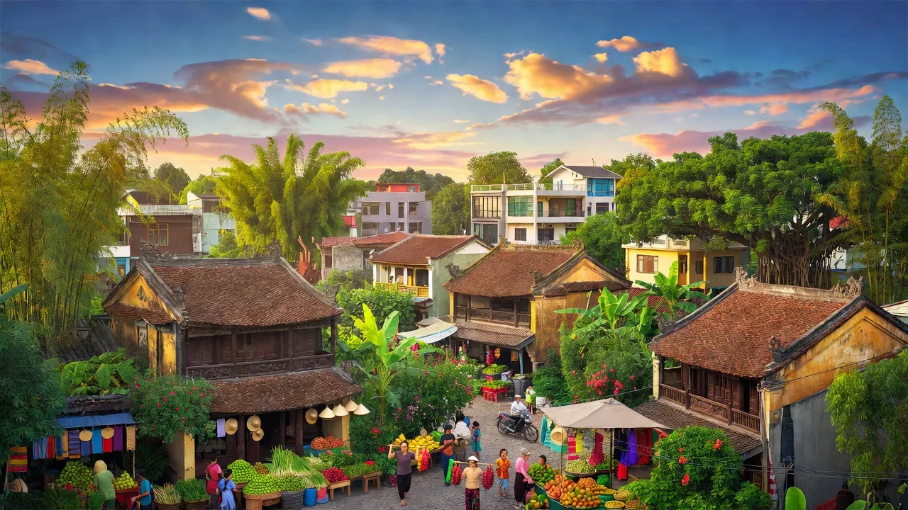Khung cảnh thị trấn An Châu, huyện Sơn Động, Bắc Giang với kiến trúc truyền thống và màu xanh thiên nhiên.