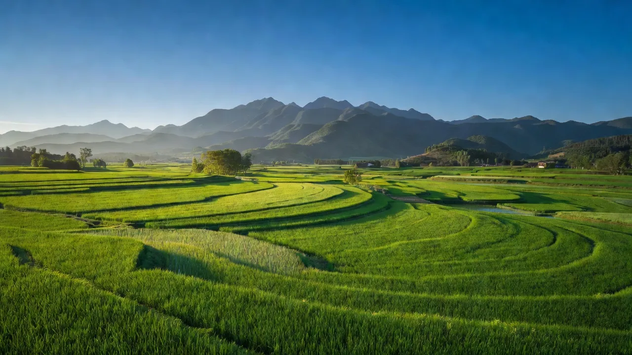 Khung cảnh xanh tươi của xã An Lạc, huyện Sơn Động, Bắc Giang, với núi non và đồng ruộng.