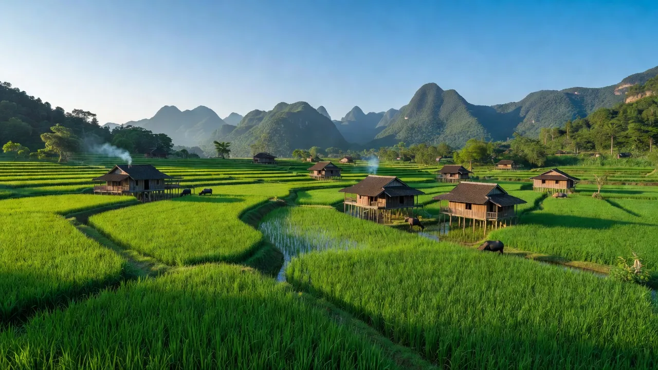 Cảnh đồng ruộng xanh tươi xã Phúc Sơn, huyện Sơn Động, tỉnh Bắc Giang, vùng núi phía Đông Bắc.