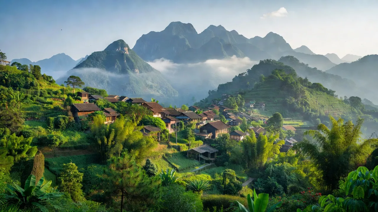 Thị trấn Tây Yên Tử tại huyện Sơn Động, tỉnh Bắc Giang, với cảnh quan thiên nhiên xanh tươi, núi rừng.
