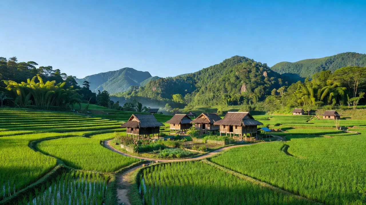 Khung cảnh xã Vân Sơn, huyện Sơn Động, tỉnh Bắc Giang, thiên nhiên xanh tươi, môi trường sinh thái.