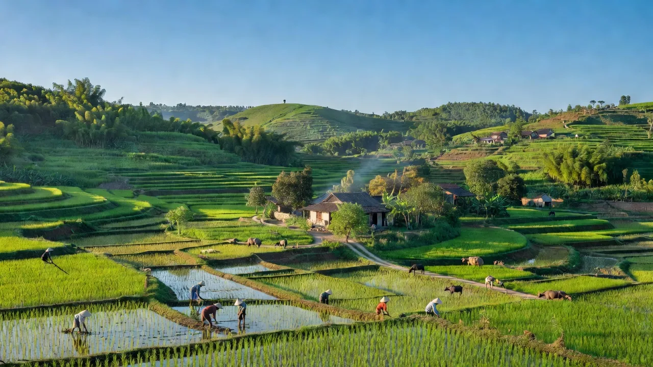 Thôn Yên Định, huyện Sơn Động, Bắc Giang với đồi núi và cảnh sắc nông nghiệp tuyệt đẹp.