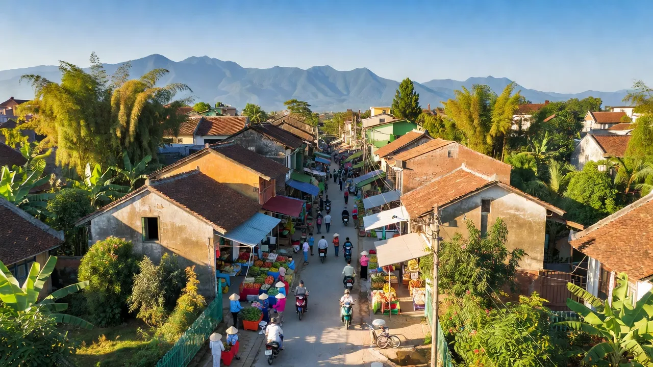 Thị trấn Cao Thượng, huyện Tân Yên, tỉnh Bắc Giang với khung cảnh xanh tươi và nhộn nhịp.