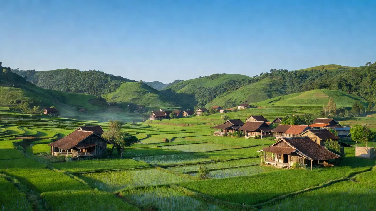Cảnh đẹp xã Cao Xá, huyện Tân Yên, Bắc Giang với cảnh quan xanh tươi và nhà truyền thống.