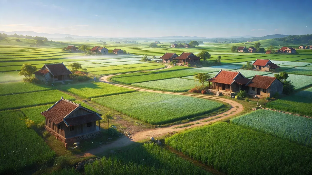 Cảnh quan xanh tươi ở xã Liên Sơn, Tân Yên, Bắc Giang với nhà truyền thống và đường làng.