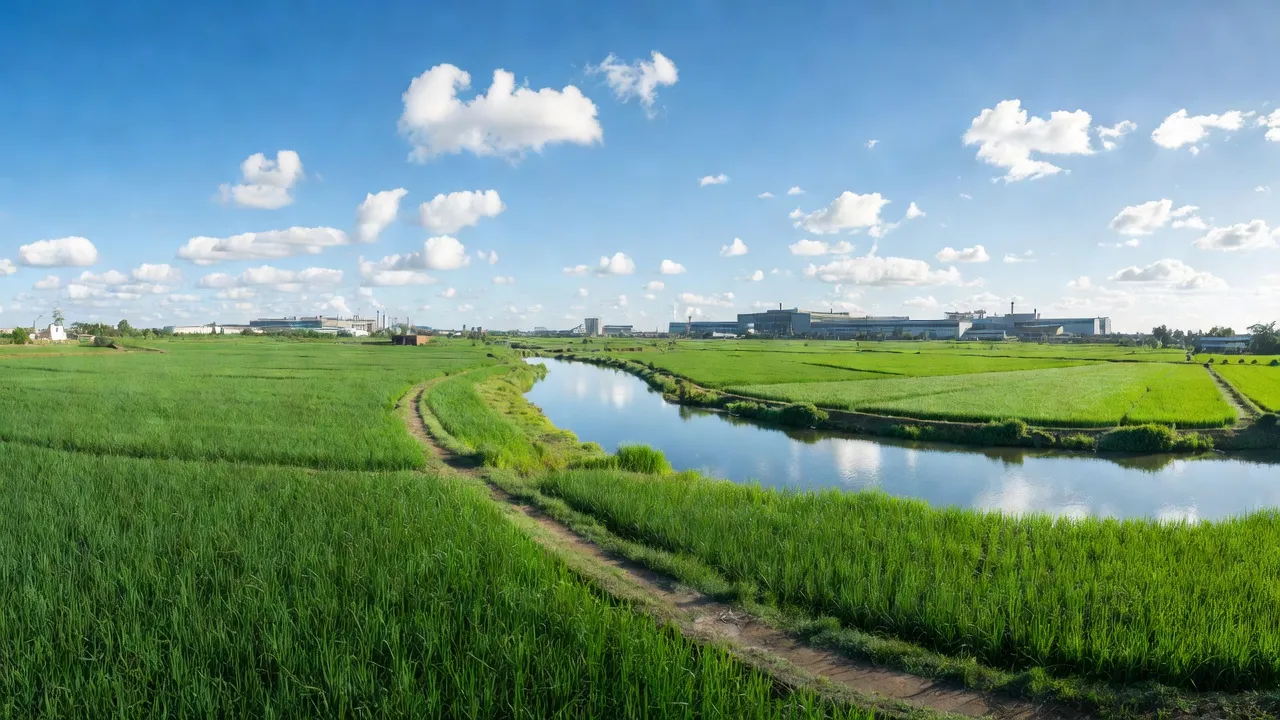Khung cảnh phường Vân Trung, Thị Xã Việt Yên, Bắc Giang với sông Cầu và khu công nghiệp.