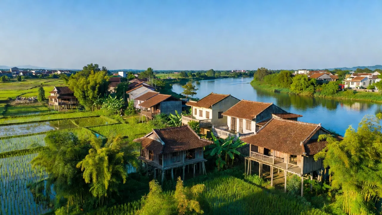 Khung cảnh Phường Vân Trung, Thị Xã Việt Yên, với sông Cầu và rừng cây xanh tươi.