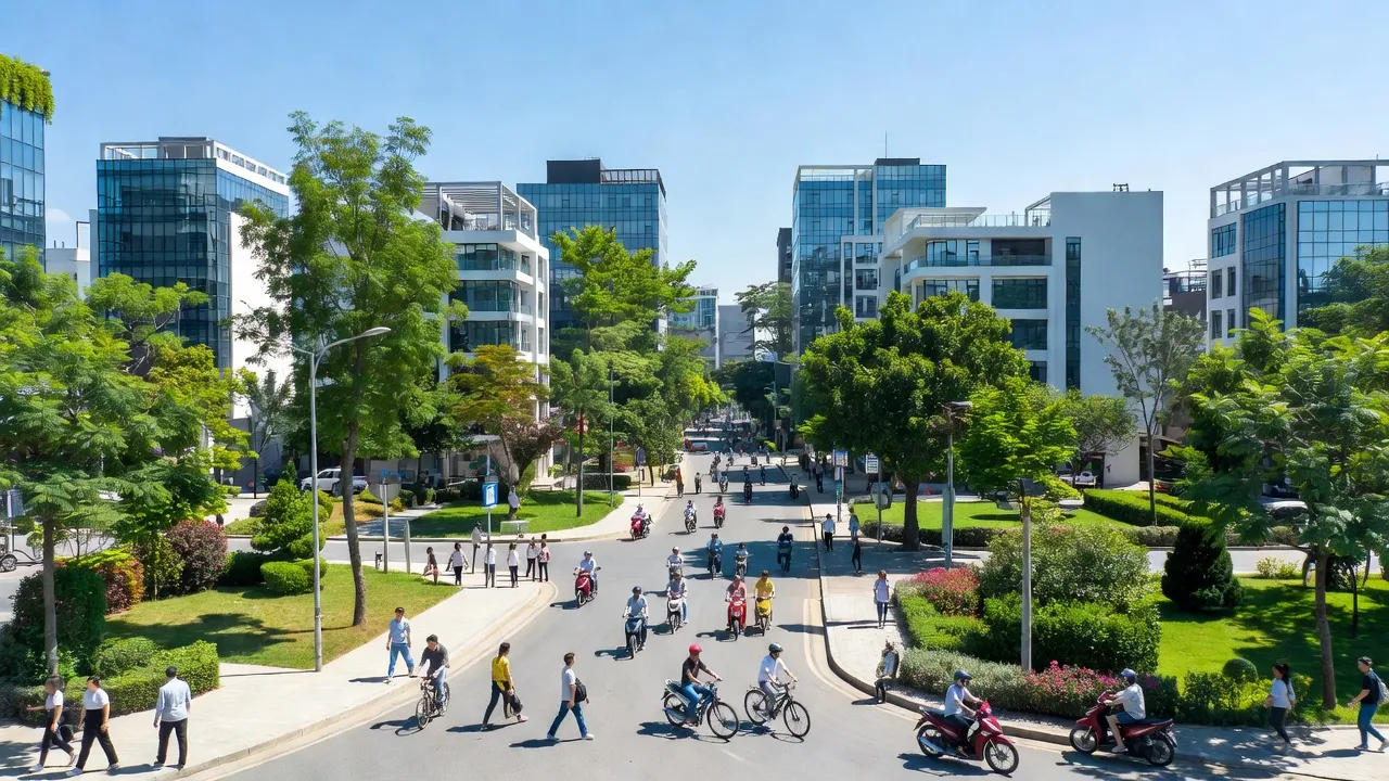 Thị trấn Phồn Xương, huyện Yên Thế, Bắc Giang với cảnh sắc tươi đẹp và khu vực phát triển sầm uất.
