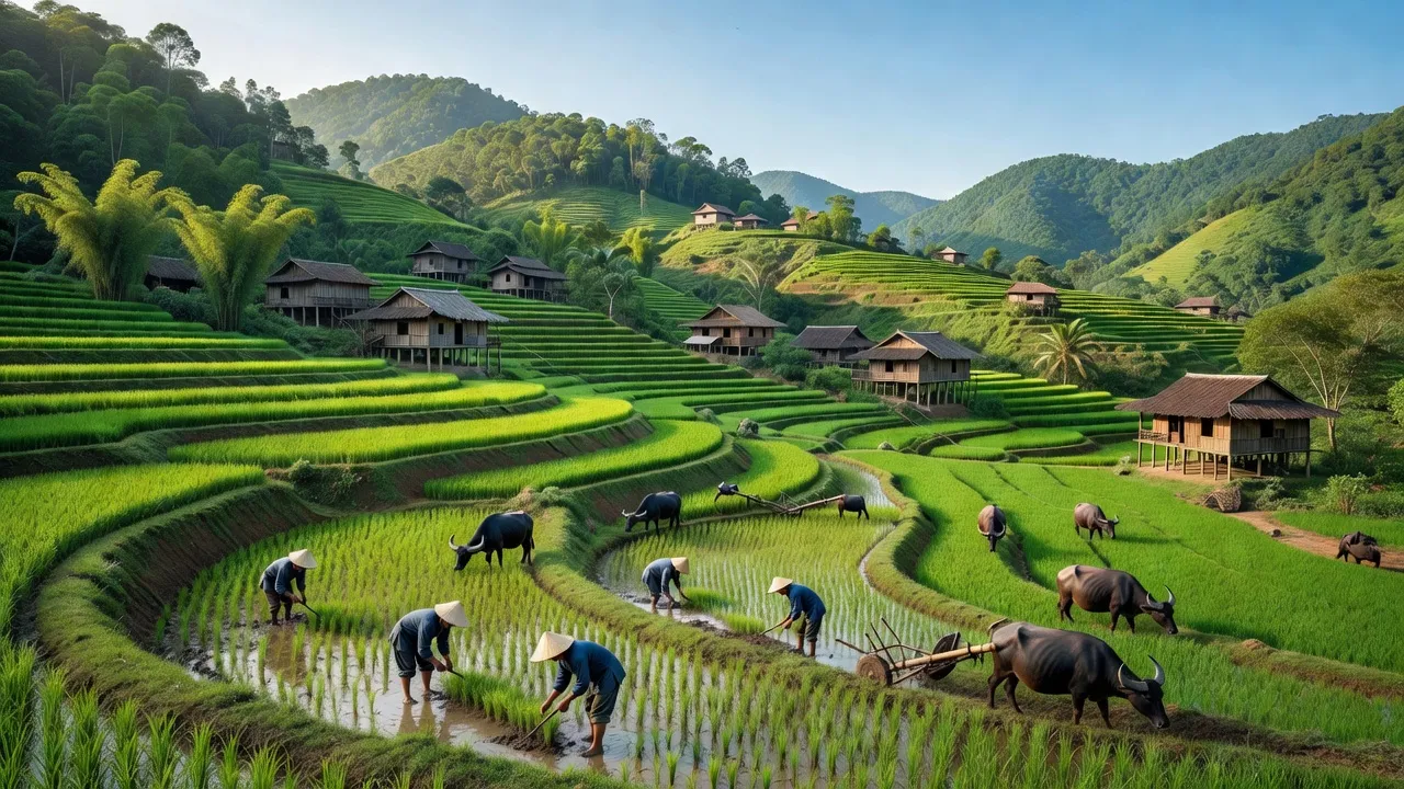 Cảnh đẹp xã Bản Thi, huyện Chợ Đồn, tỉnh Bắc Kạn với đồi núi xanh tươi và kinh tế nông nghiệp