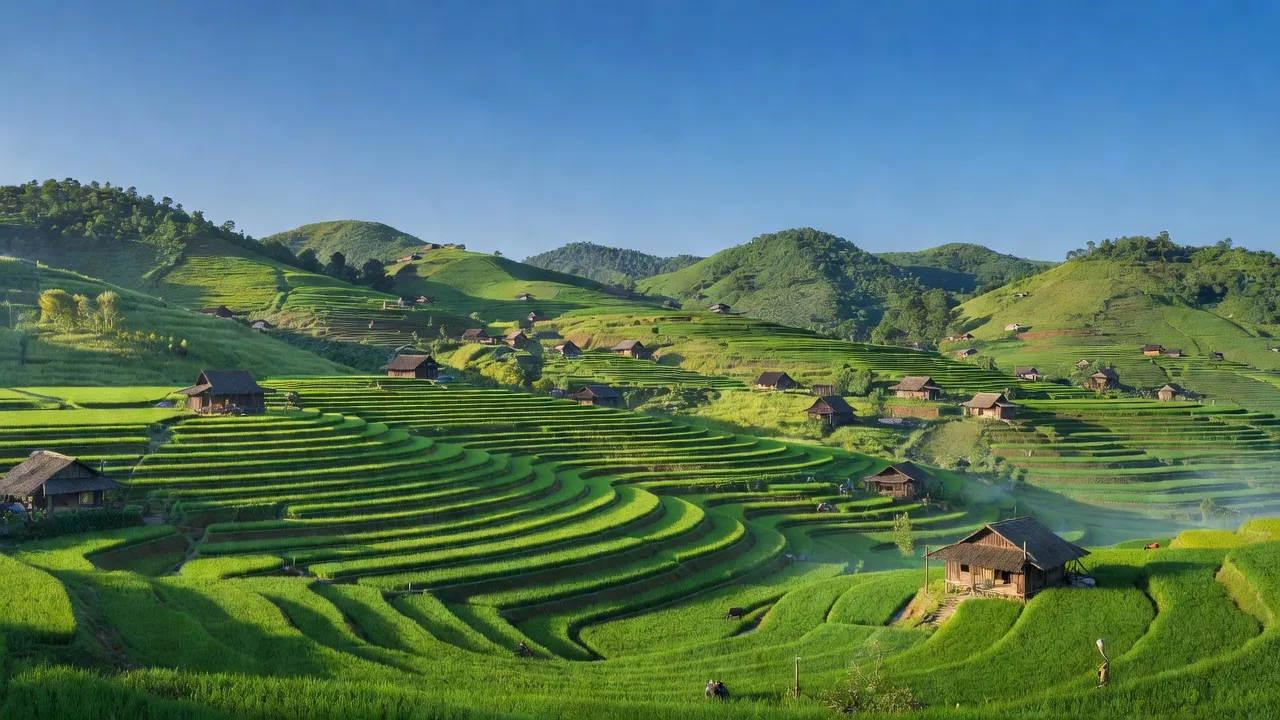 Cảnh quan đẹp tại xã Ngọc Phái, huyện Chợ Đồn, tỉnh Bắc Kạn với ruộng bậc thang.