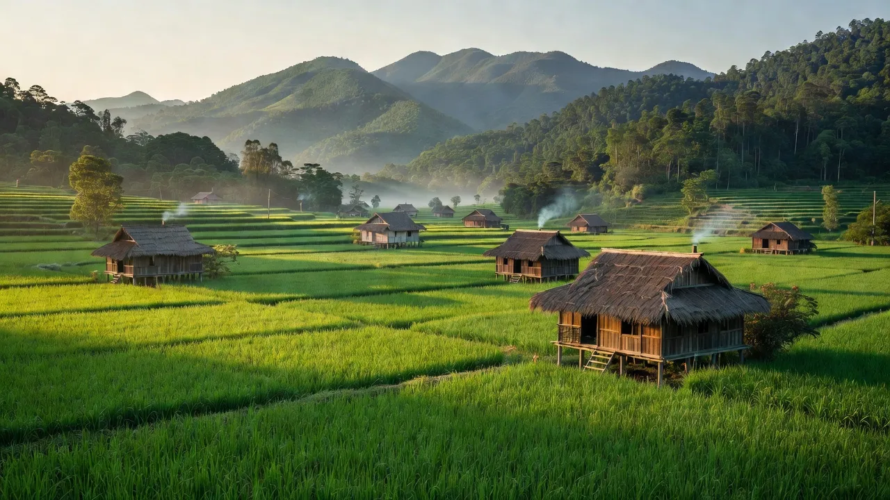 Cảnh đẹp xã Yên Mỹ, huyện Chợ Đồn, Bắc Kạn với núi non và đồng xanh.