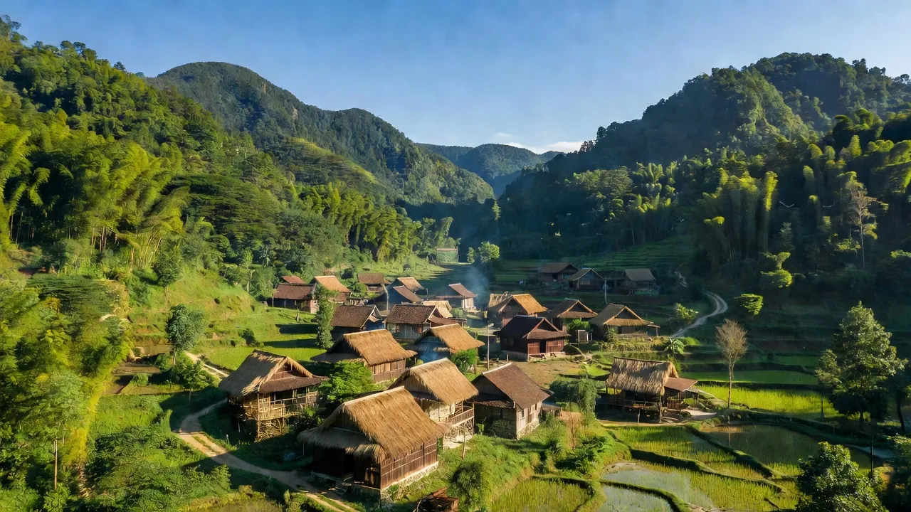 Cảnh đẹp Xã Côn Minh, Huyện Na Rì, Tỉnh Bắc Kạn với núi xanh và làng truyền thống.