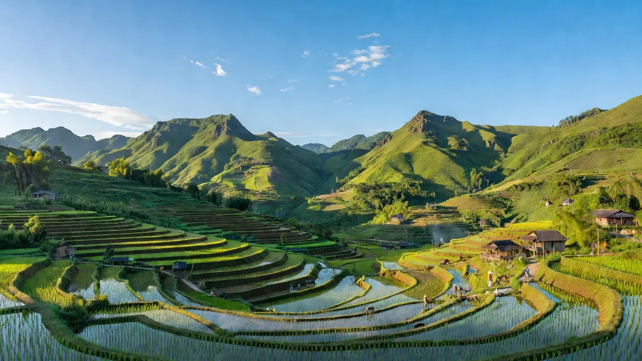 Phong cảnh đẹp Xã Cường Lợi, huyện Na Rì, tỉnh Bắc Kạn với đồi núi và ruộng bậc thang.