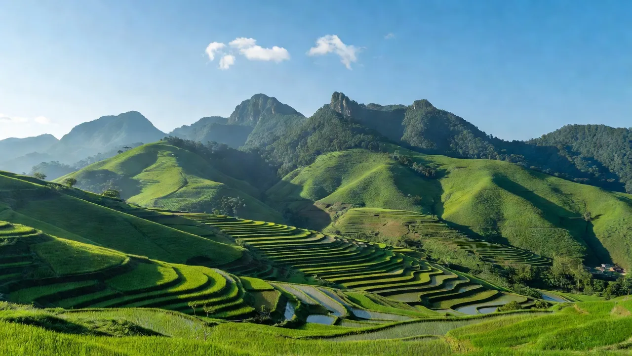 Cảnh quan thiên nhiên xã Đổng Xá, huyện Na Rì, tỉnh Bắc Kạn với đồi núi xanh tươi.