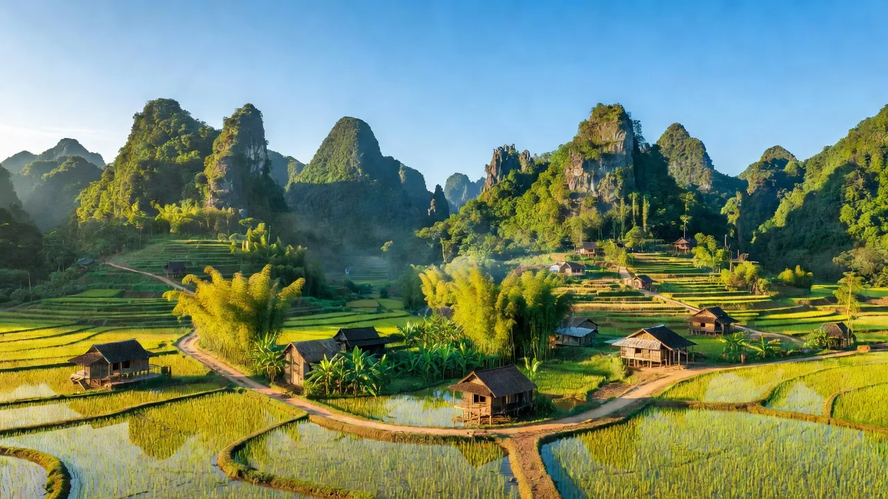 Thiên nhiên rừng núi đá vôi ở xã Kim Hỷ, huyện Na Rì, Bắc Kạn, Việt Nam, mang vẻ đẹp hoang sơ.