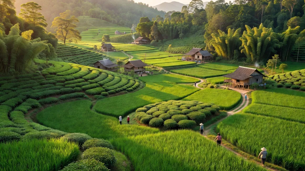 Hồ nước và các vạt rừng ở xã Kim Lư, huyện Na Rì, tỉnh Bắc Kạn, với nông nghiệp phát triển.