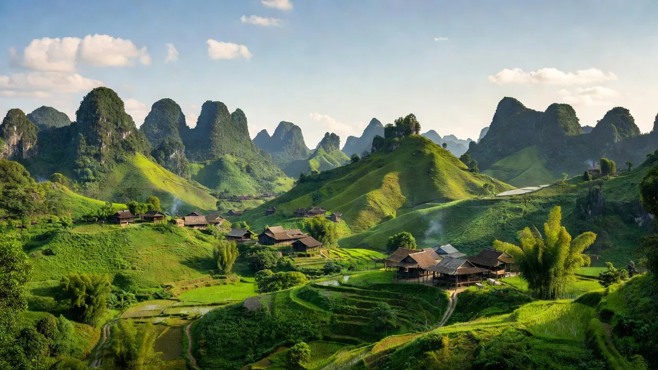 Khung cảnh đẹp của xã Lương Thượng, huyện Na Rì, tỉnh Bắc Kạn với núi rừng xanh mát.