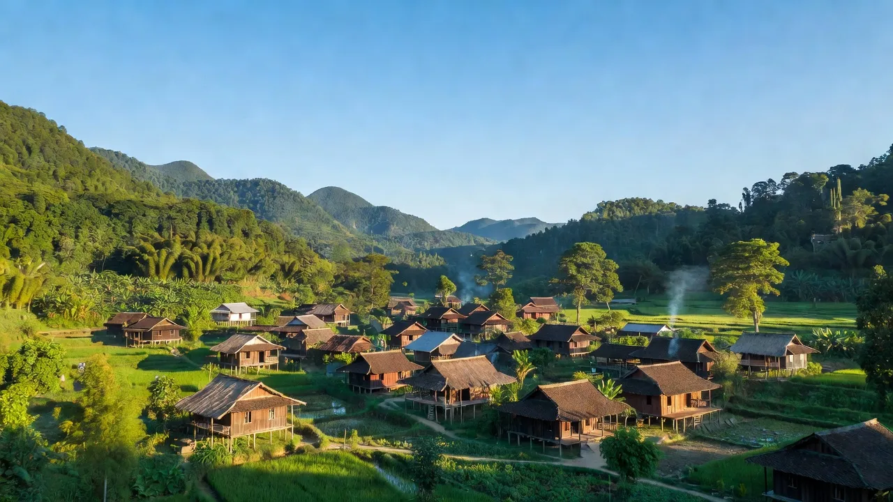 Thị trấn Yến Lạc, huyện Na Rì, tỉnh Bắc Kạn với núi xanh và bầu trời trong xanh.