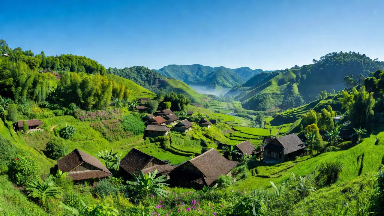 Khung cảnh thiên nhiên Xã Cốc Đán, Huyện Ngân Sơn, Tỉnh Bắc Kạn với đồi núi xanh tươi.