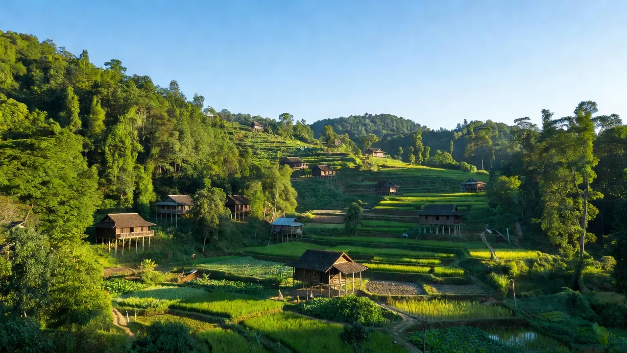 Rừng xanh và nhà sàn truyền thống tại xã Thượng Quan, huyện Ngân Sơn, tỉnh Bắc Kạn.