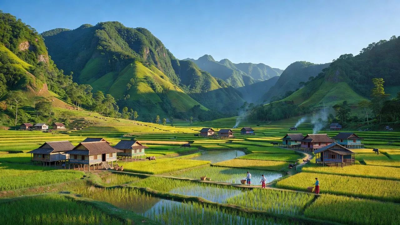 Phong cảnh núi non và đồng ruộng Xã Nhạn Môn, huyện Pác Nặm, tỉnh Bắc Kạn với bầu không khí trong lành.