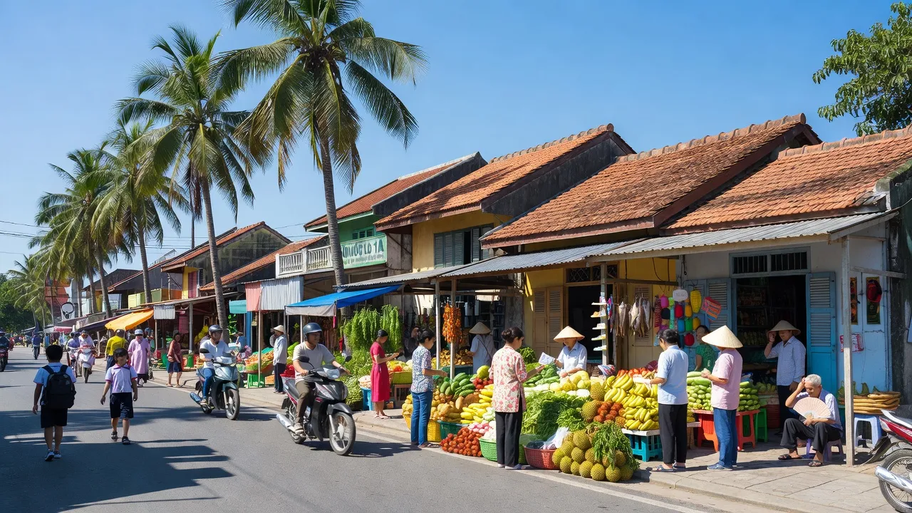 Phường 1, Thị xã Giá Rai, Bạc Liêu, có cảnh quan đường phố nhộn nhịp và hoạt động người dân.