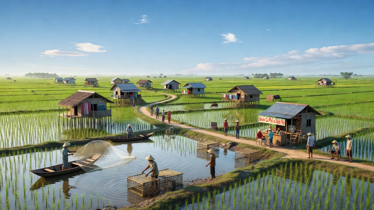 Phường Hộ Phòng, Giá Rai, Bạc Liêu with agricultural fields, fishing activities, and local services.