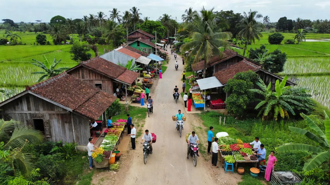 Thị trấn Châu Hưng, huyện Vĩnh Lợi, Bạc Liêu với cảnh quan xanh tươi và kiến trúc truyền thống.