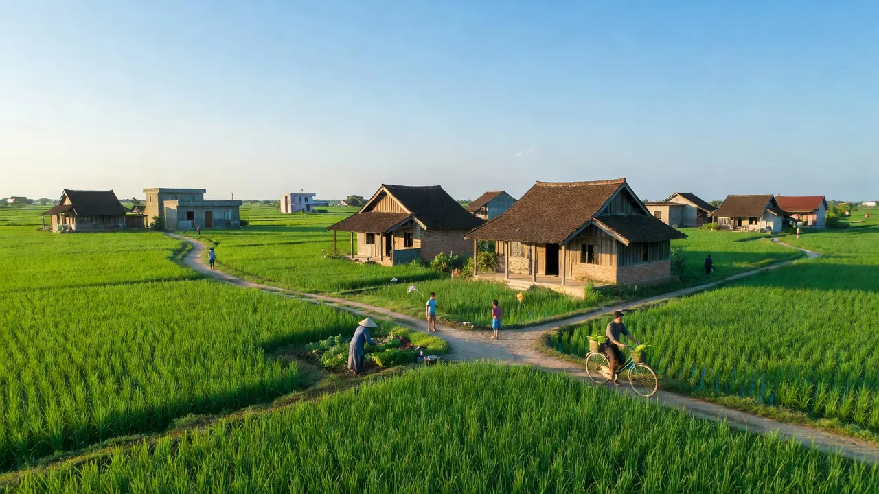 Cảnh đồng ruộng tại xã Đông Cứu, huyện Gia Bình, tỉnh Bắc Ninh, thể hiện sự phát triển nông thôn.