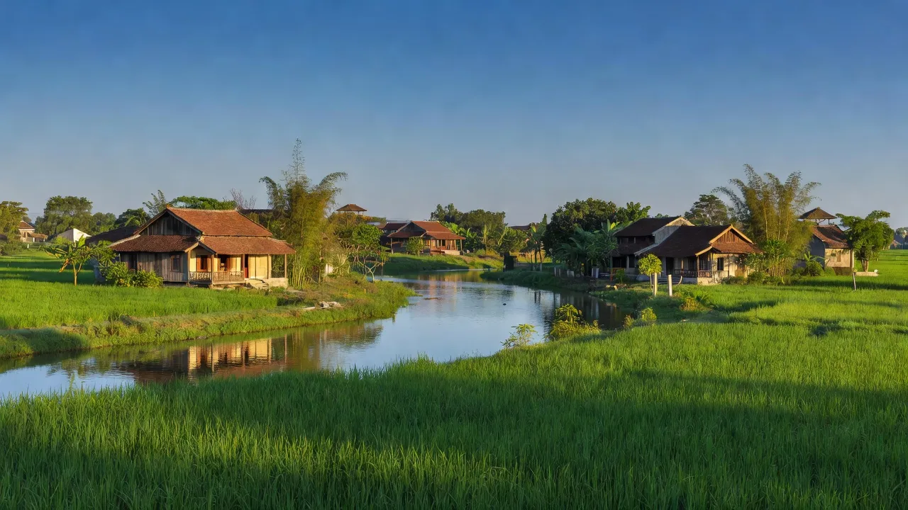 Phong cảnh xã Giang Sơn, huyện Gia Bình, tỉnh Bắc Ninh với đồng ruộng và sông Đuống.