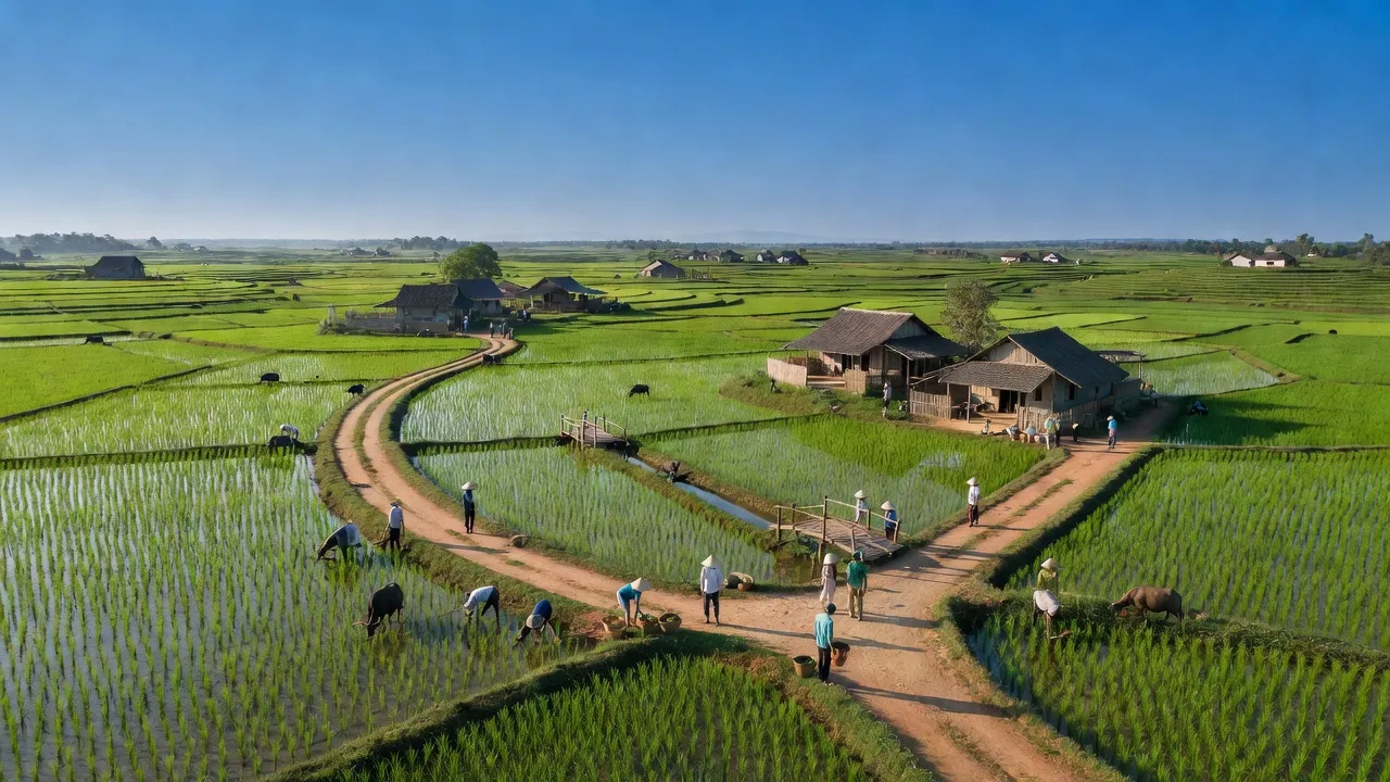 Khung cảnh Lâm Thao, huyện Lương Tài, tỉnh Bắc Ninh với cánh đồng lúa và đời sống địa phương.