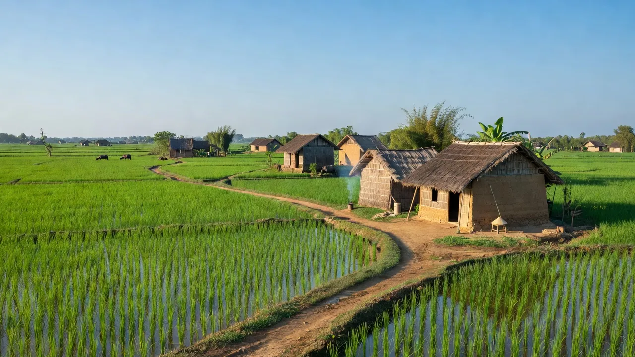 Khung cảnh yên bình tại xã Quang Minh, huyện Lương Tài, Bắc Ninh với cánh đồng xanh tươi.