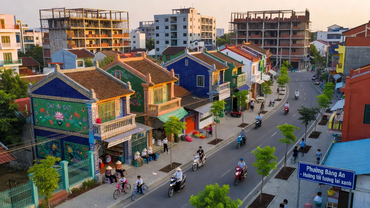 Khung cảnh đô thị Phường Bằng An, Thị xã Quế Võ, tỉnh Bắc Ninh với kiến trúc và không gian xanh.