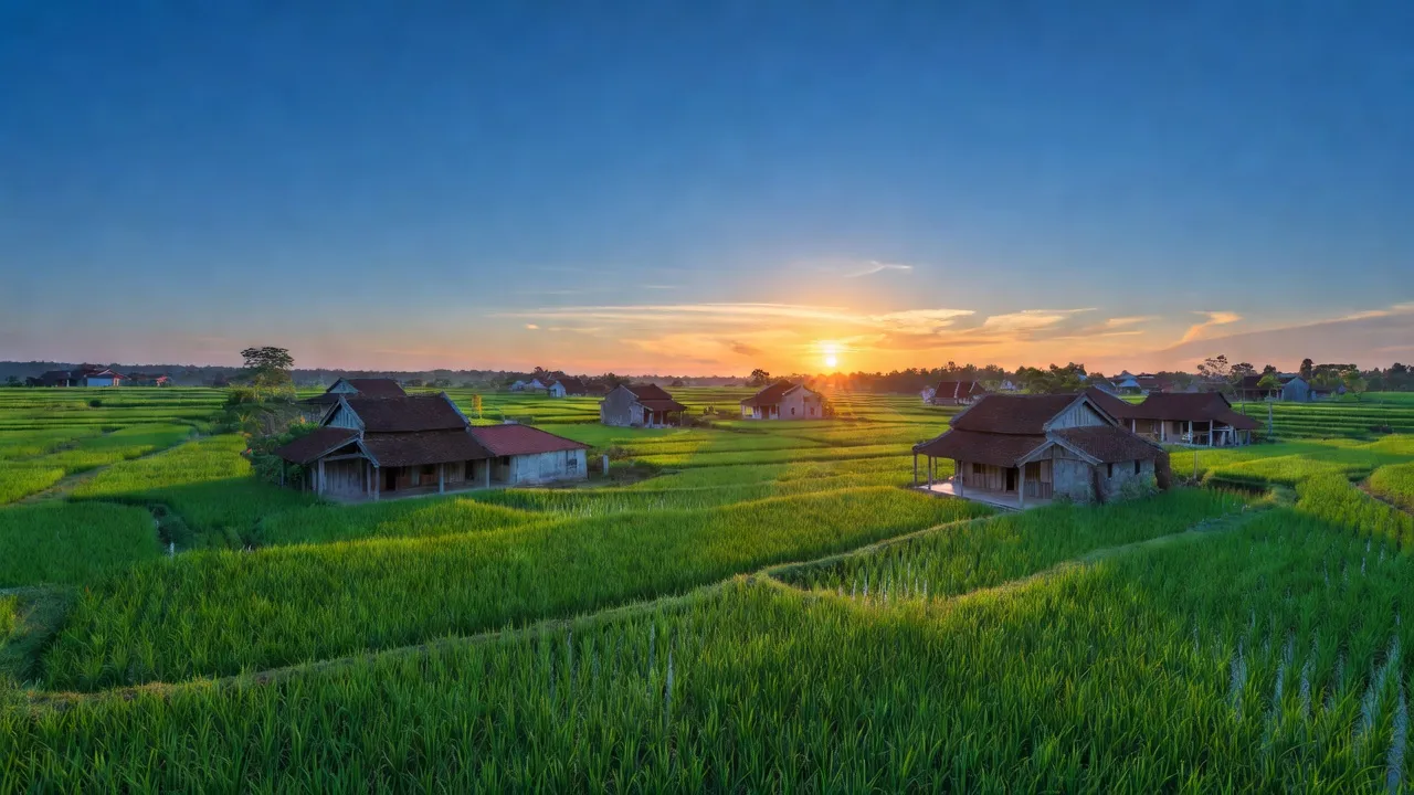 Cảnh đẹp Xã Châu Phong, Thị xã Quế Võ, Bắc Ninh với cánh đồng xanh và nhà truyền thống.