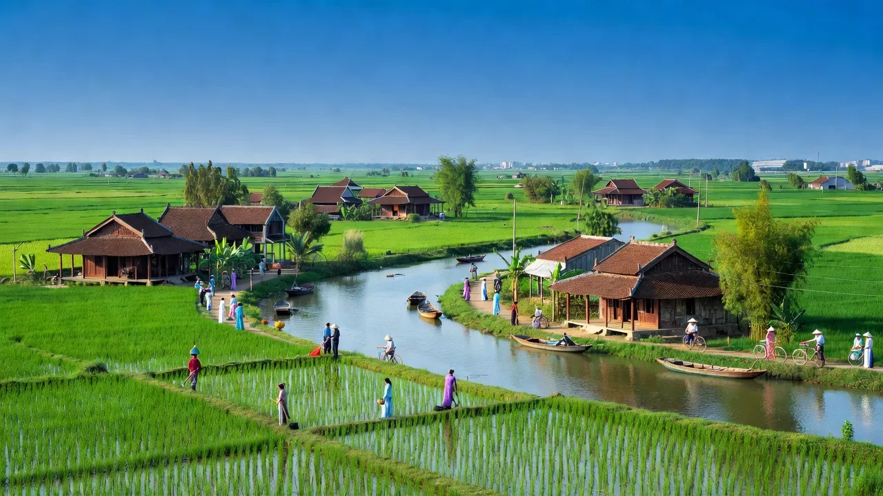 Khung cảnh Xã Đào Viên, Thị xã Quế Võ với sông Đuống và văn hóa địa phương.