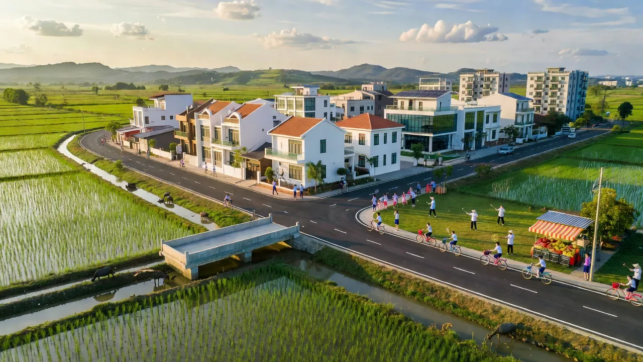 Phong cảnh Nhân Hòa, Quế Võ, Bắc Ninh với cảnh sắc thiên nhiên và cơ sở hạ tầng hiện đại.