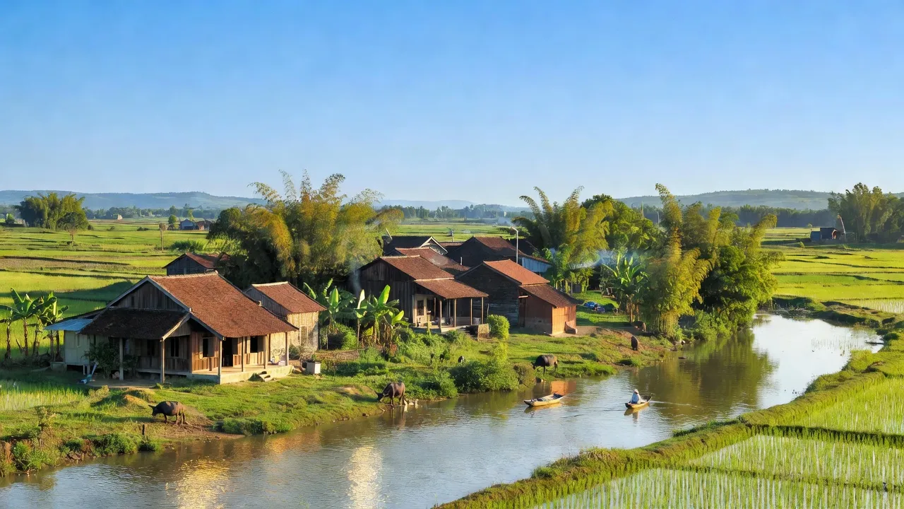 Khung cảnh Xã Phù Lãng, Thị xã Quế Võ, tỉnh Bắc Ninh với sông Cầu và thiên nhiên xanh tươi.