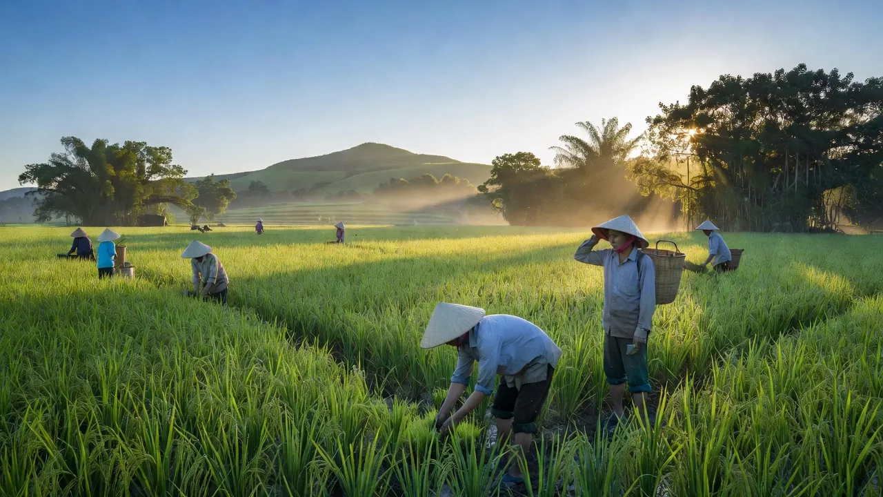 Cảnh quan Phường Phù Lương, Thị xã Quế Võ, Bắc Ninh với cánh đồng xanh và đồi nhẹ.