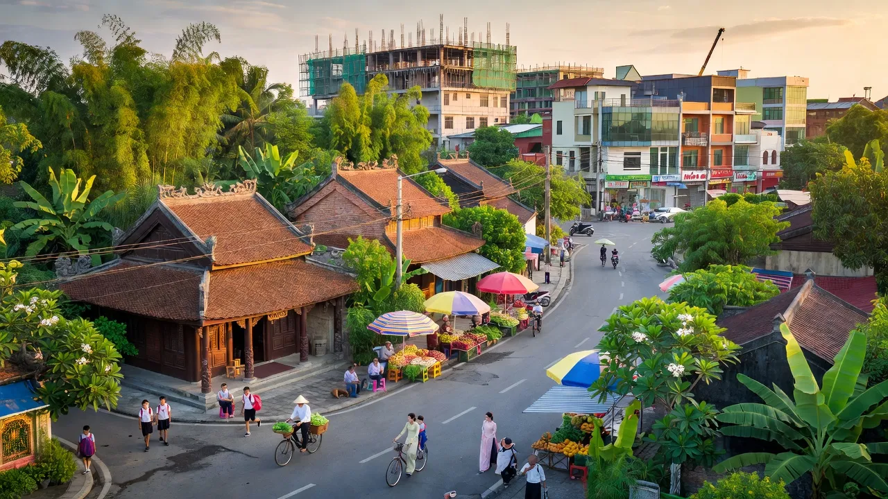 Quế Tân, Thị xã Quế Võ, Bắc Ninh - cảnh quan truyền thống và hiện đại hòa quyện.