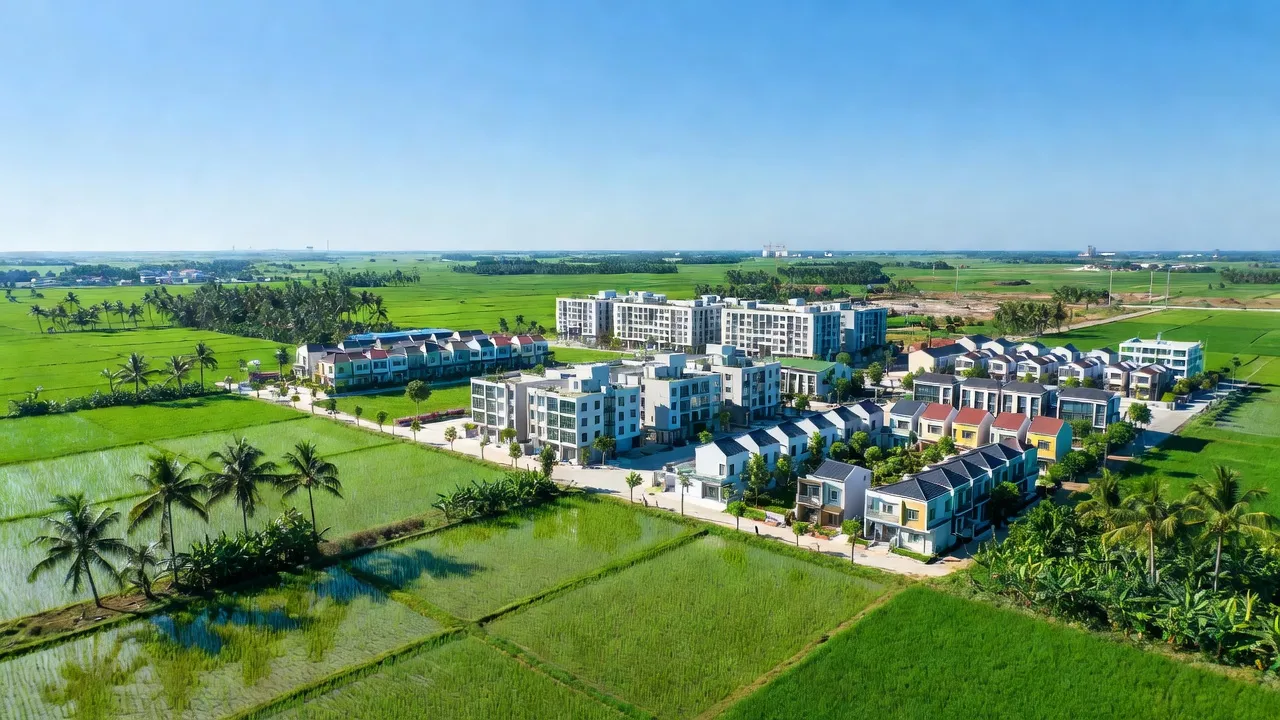 Khung cảnh xã Yên Giả, Thị xã Quế Võ, với dự án nhà ở và khu tái định cư hiện đại.